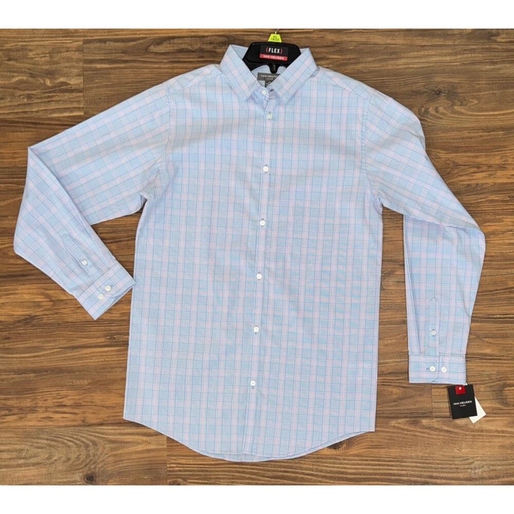 Van Heusen Boys Size XL 18/20 Pastel Blue Pink‎ Button Up Long Sleeve NWT